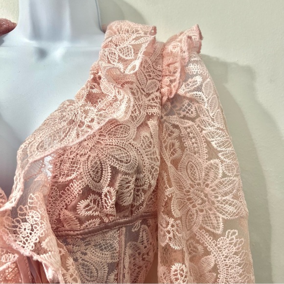 Womens S Embroidered Lace Sheer Pink Top Fairy Barbie Feminine Coquette Romantic - Picture 4 of 12